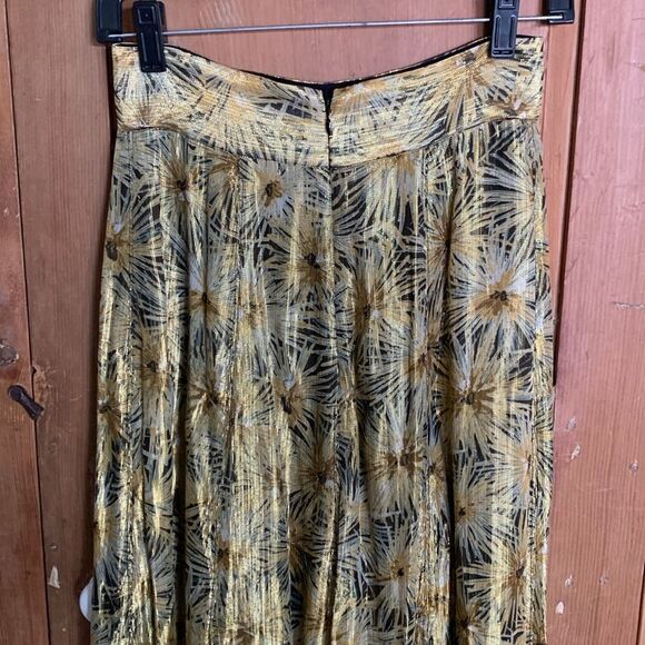 The Kooples Paris gold metallic floral print flared midi skirt - Picture 6 of 11